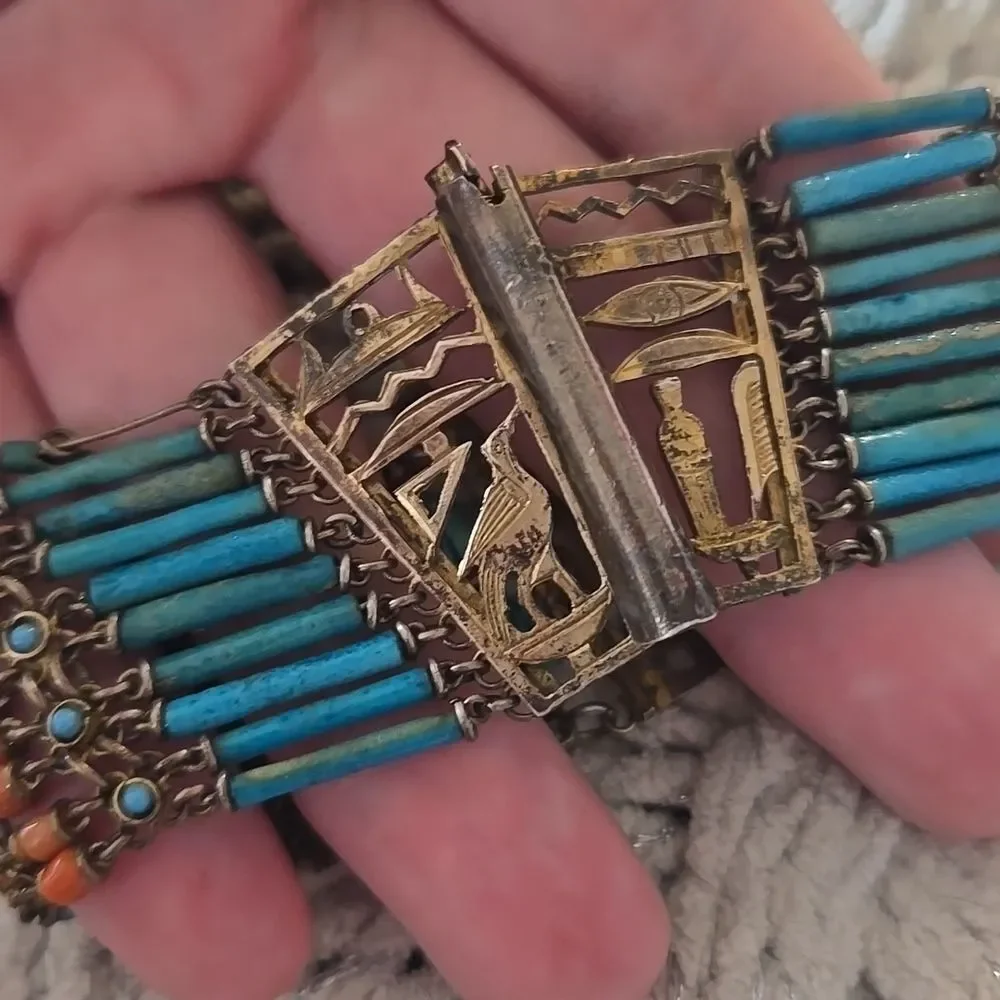 Egyptian Revival Faience Bracelet Vintage 30/40s - Picture 9 of 16